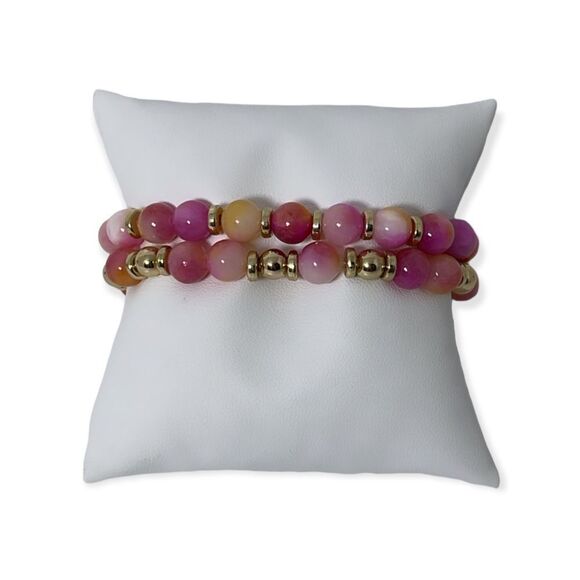 NWT Wool + Pepper Co. Pink Sorbet & Gold Bracelet Stack - Picture 2 of 4